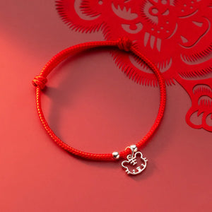 925 Silver Zodiac Tiger Red Rope Bracelets for Women