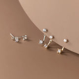 925 Silver Zircon Stud Earrings Women Jewelry
