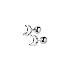 925 Silver Moon Stud Earrings Minimalist Design Women's Jewelry