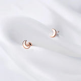 925 Silver Moon Stud Earrings Minimalist Design Women's Jewelry