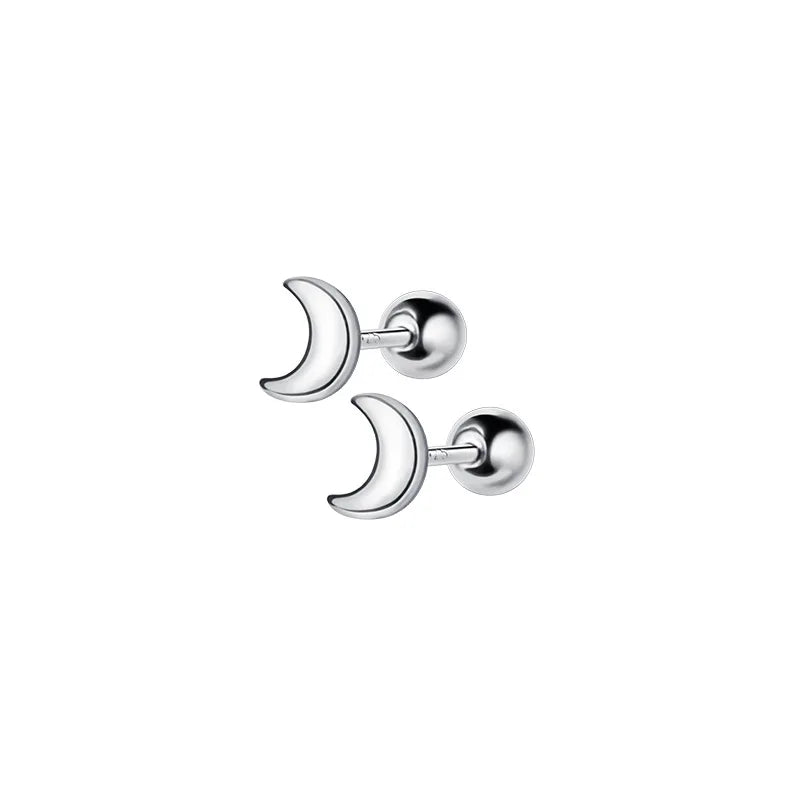925 Silver Moon Stud Earrings Minimalist Design Women's Jewelry