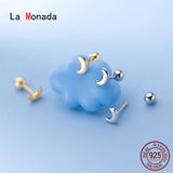 925 Silver Moon Stud Earrings Minimalist Design Women's Jewelry