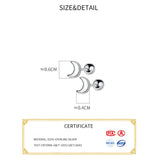 925 Silver Moon Stud Earrings Minimalist Design Women's Jewelry