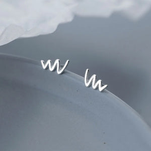 925 Silver Wave Line Stud Earrings Minimalist Glossy Design