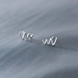 925 Silver Wave Line Stud Earrings Minimalist Glossy Design