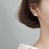 925 Silver Wave Line Stud Earrings Minimalist Glossy Design