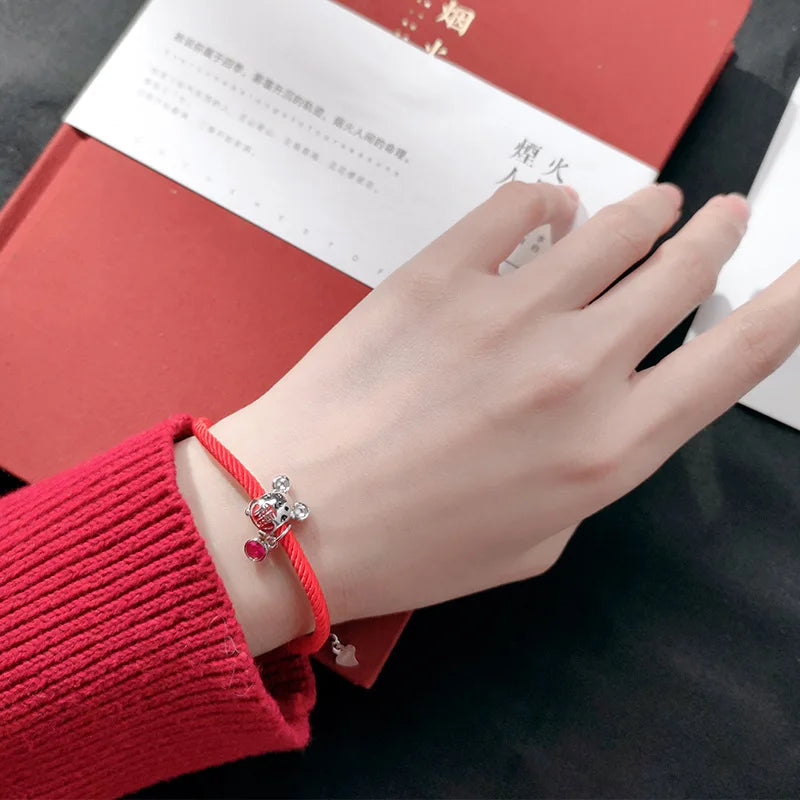925 Silver Zodiac Mouse Red Rope Bracelets Women