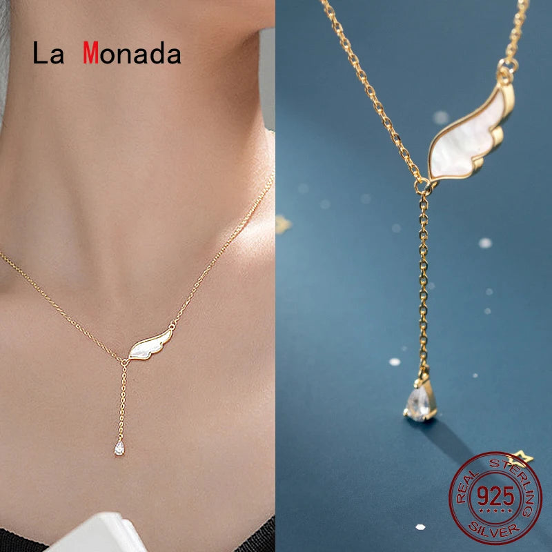 925 Silver Wing Necklace Women Jewelry Minimalist Design