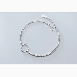 925 Sterling Silver Rhinestone Circle Bracelet for Women