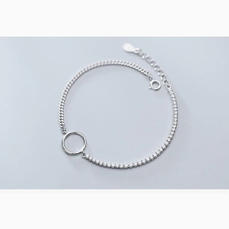 925 Sterling Silver Rhinestone Circle Bracelet for Women