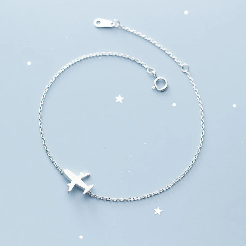 Airplane Bracelet Women Silver 925 Sterling Silver Fine Real Silver 925 Bra