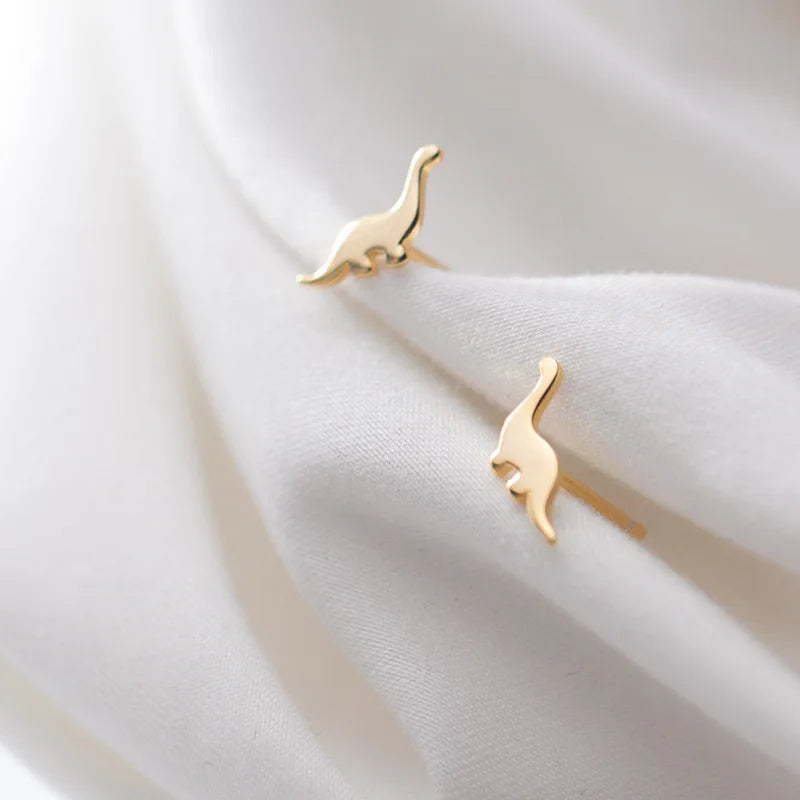 Dinosaur Minimalist Women Silver 925 Stud Earrings Fine Jewelry