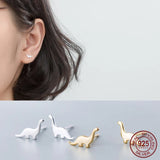 Dinosaur Minimalist Women Silver 925 Stud Earrings Fine Jewelry