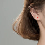 Red Heart Asymmetrical Stud Earrings 925 Silver Women