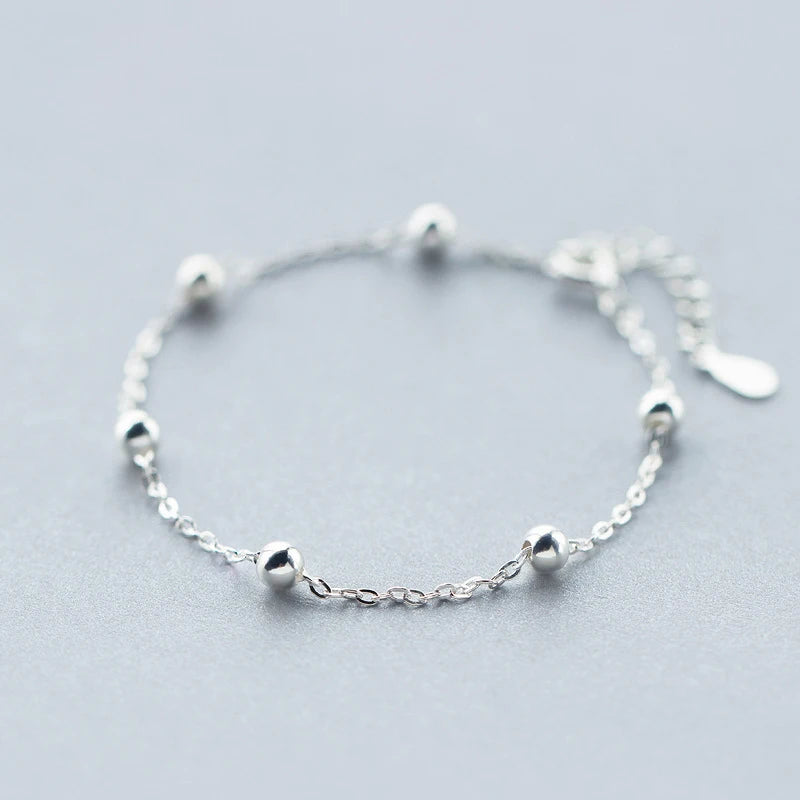 925 Silver Ball Bracelet Women's Minimalist Chain
