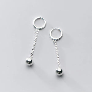 Silver 925 Ball Hanging Hoop Earrings Minimalist Jewelry