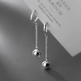 Silver 925 Ball Hanging Hoop Earrings Minimalist Jewelry