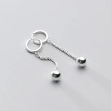 Silver 925 Ball Hanging Hoop Earrings Minimalist Jewelry