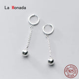 Silver 925 Ball Hanging Hoop Earrings Minimalist Jewelry