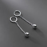 Silver 925 Ball Hanging Hoop Earrings Minimalist Jewelry