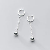 Silver 925 Ball Hanging Hoop Earrings Minimalist Jewelry