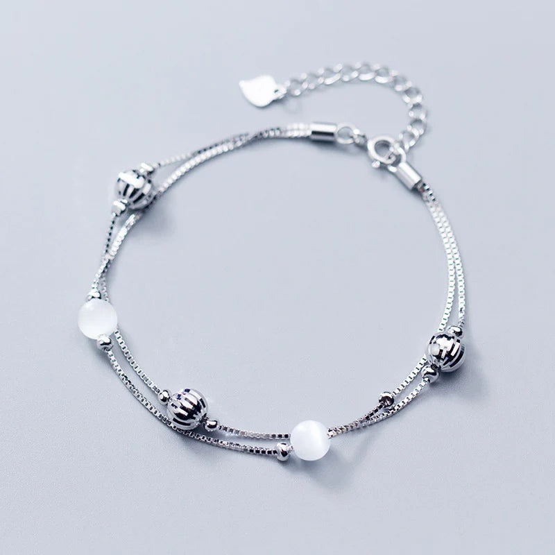 Fine Silver 925 Double Box Chain Bracelet for Women