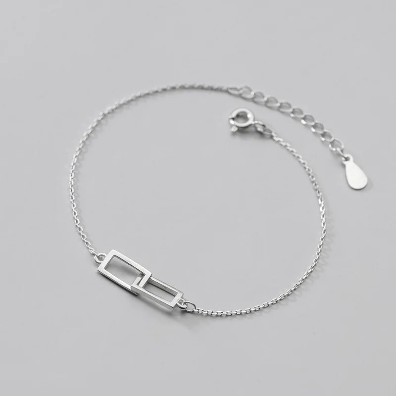 Silver 925 Sterling Rectangular Chain Bracelet for Women