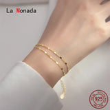Double Layer Chain Fine Silver 925 Bracelet for Women