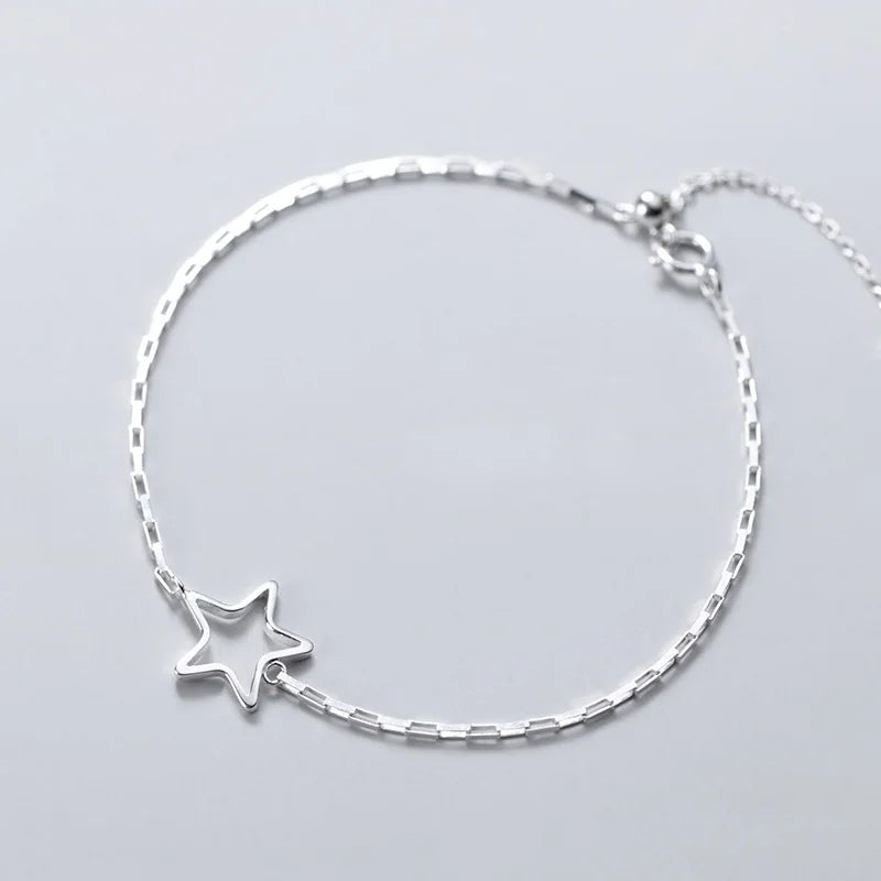 Women's Silver 925 Sterling Chain Bracelet Star Jewelry