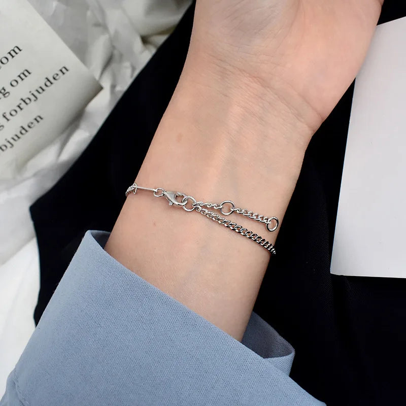 Silver 925 Bracelets Vintage Minimalist Fine Jewelry Women's Chain