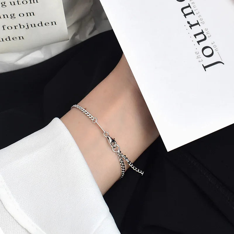 Silver 925 Bracelets Vintage Minimalist Fine Jewelry Women's Chain
