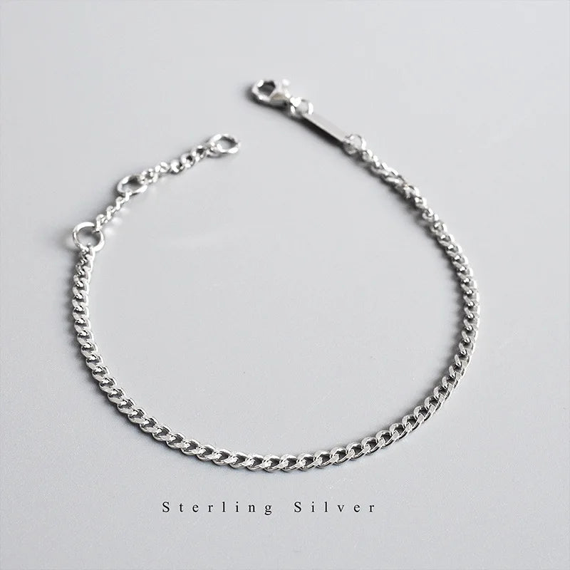 Silver 925 Bracelets Vintage Minimalist Fine Jewelry Women's Chain
