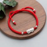 925 Silver Red Nylon Bracelet for Women