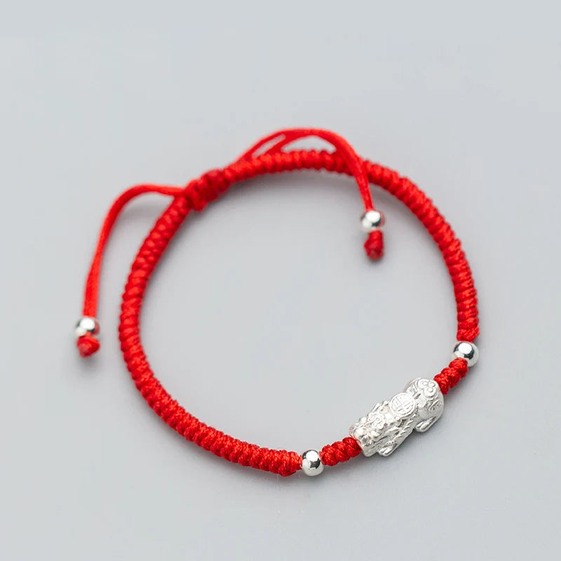 925 Silver Red Nylon Bracelet for Women
