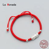 925 Silver Red Nylon Bracelet for Women