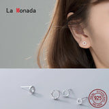 Monada Circle Round Sterling Silver Stud Earrings Women 925 Jewelry