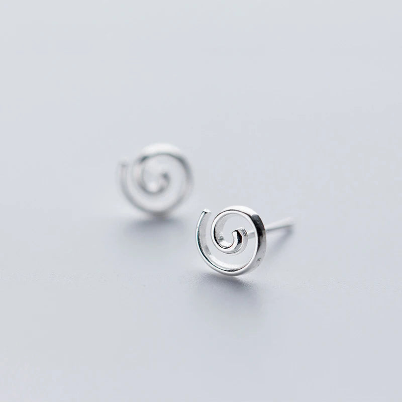Circle Spiral Earrings Studs 925 Sterling Silver Women Fine Jewelry Minimalist