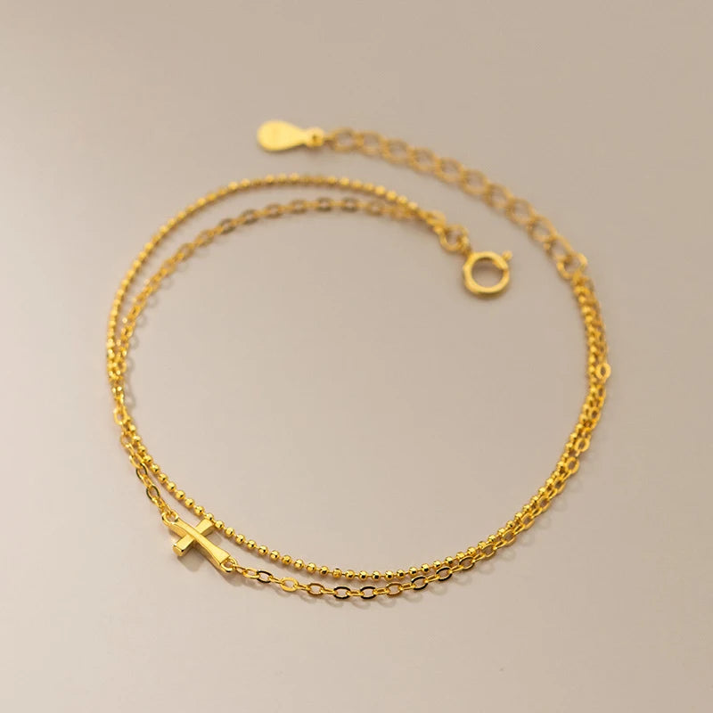 Silver 925 Sterling Double Layer Chain Bracelet