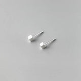 Square Silver Stud Earrings 925 Silver Ear Piercing for Women