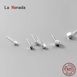 Square Silver Stud Earrings 925 Silver Ear Piercing for Women