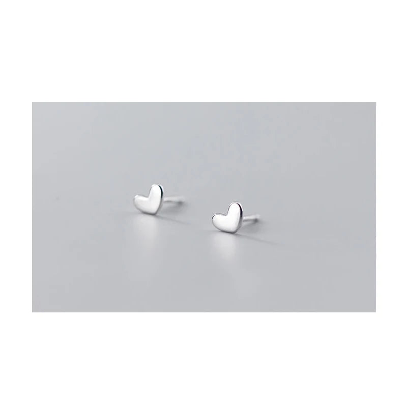 Heart Stud Earrings 925 Sterling Silver Minimalist Women's Jewelry