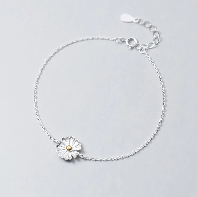Daisy Flower Bracelet Silver 925 Minimalist Chain Fine Real Silver 925 Jewelry