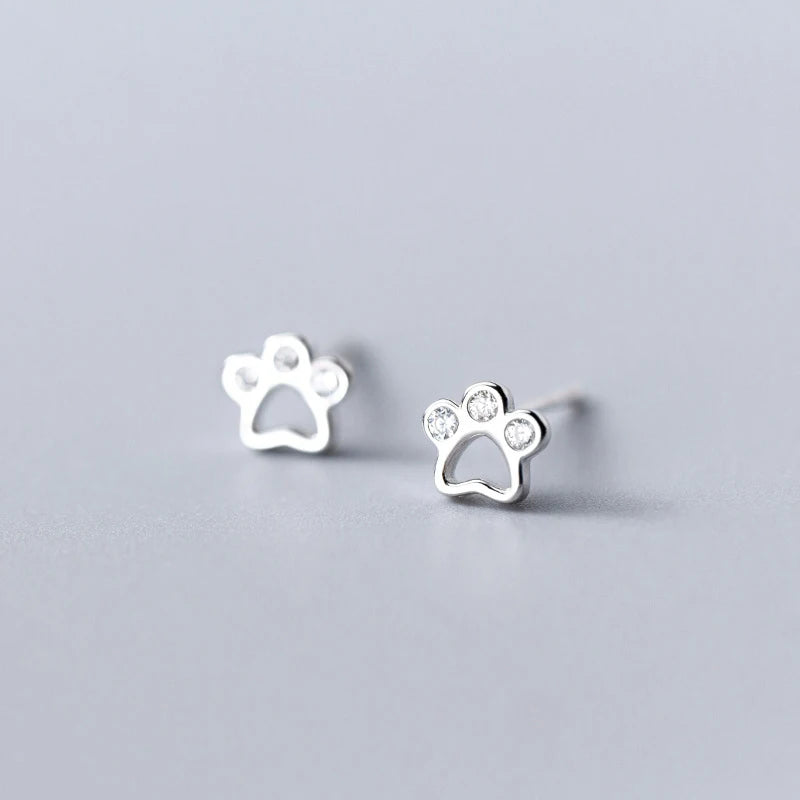 Dog Paw Stud Earrings Silver 925 Minimalist Women Earrings