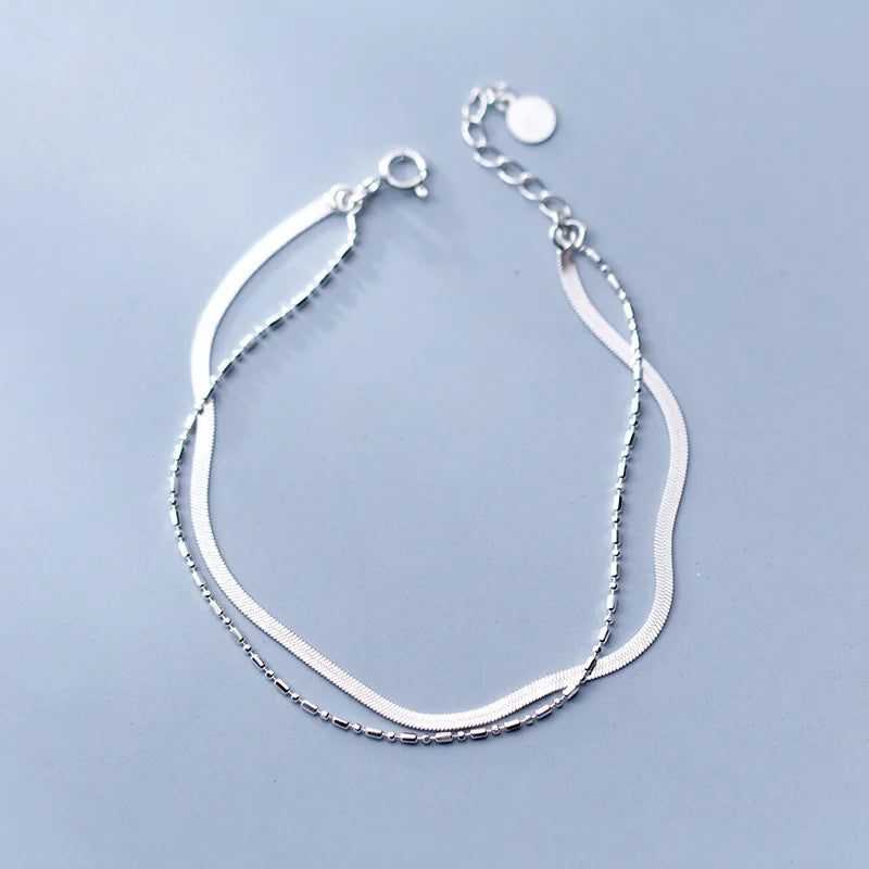 Double Layer Chain Bracelet 925 Sterling Silver Women's Jewelry