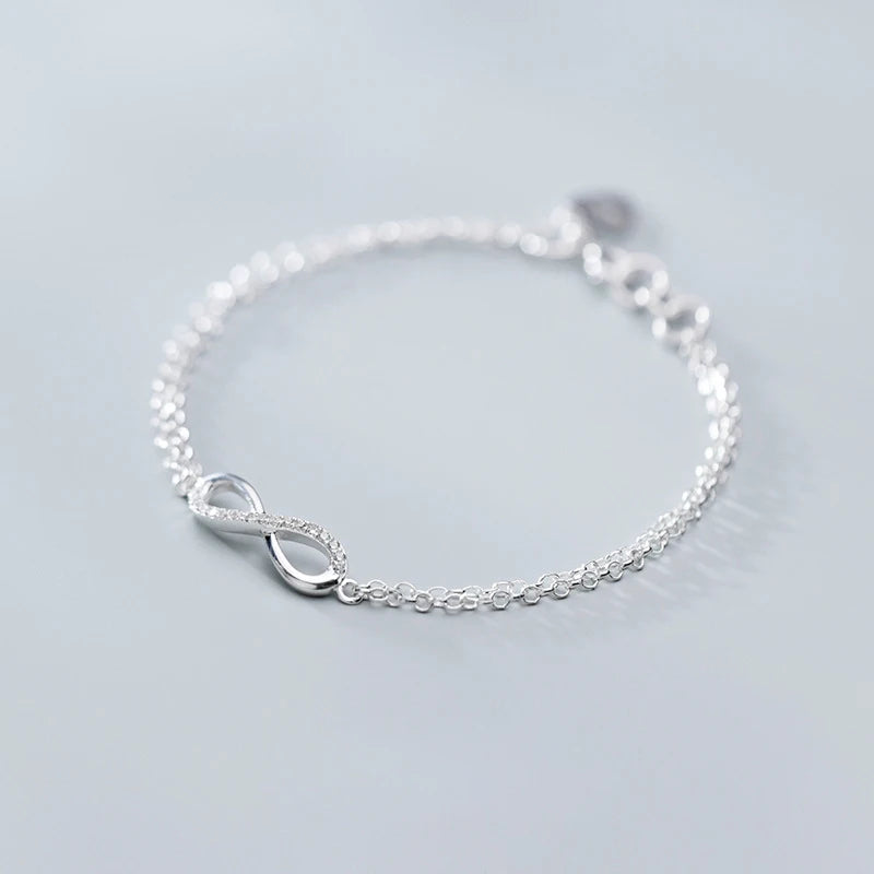 Double Layer Chain Eight Silver Bracelet 925 Women Jewelry Chain