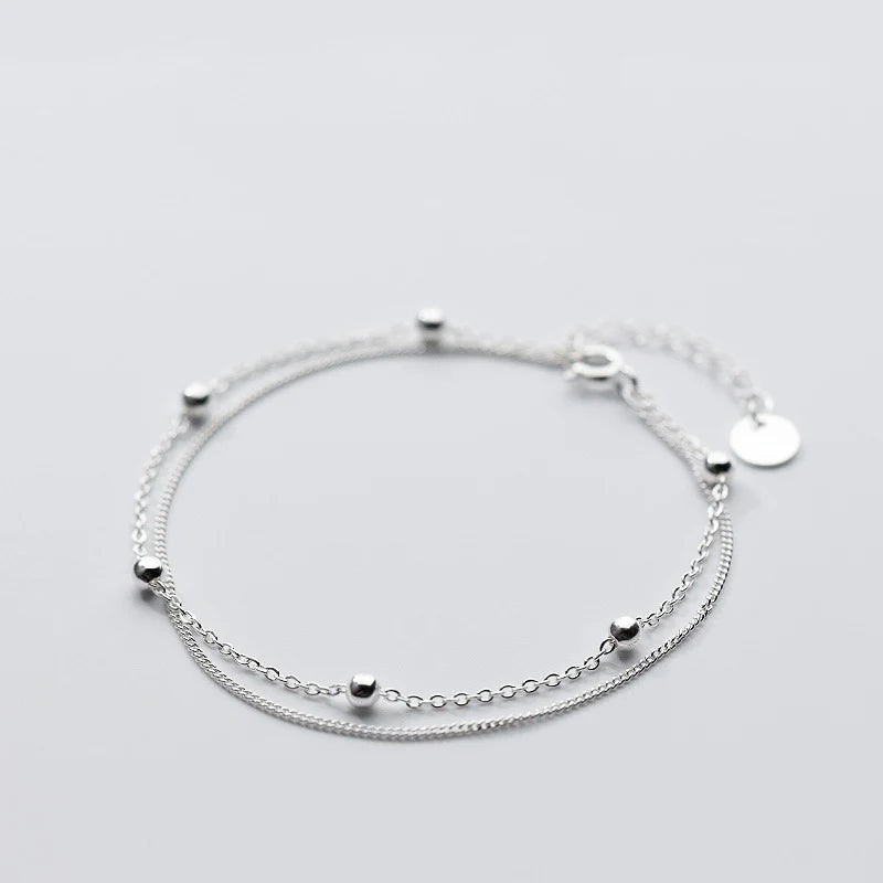 925 Silver Double Layer Beads Bracelet for Women