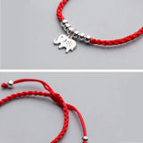 Elephant Charm Red Thread Hand Bracelet 925 Sterling Silver Women