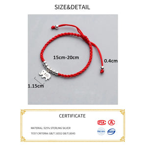 Elephant Charm Red Thread Hand Bracelet 925 Sterling Silver Women