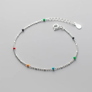 Ethnic Colorful Bead Bracelet Silver 925 Jewelry