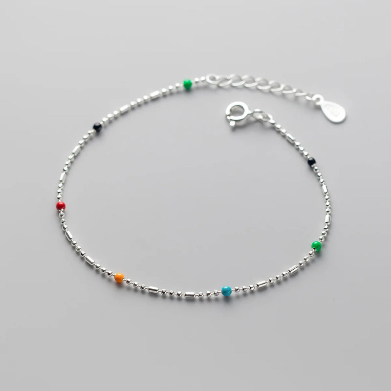 Ethnic Colorful Bead Bracelet Silver 925 Jewelry